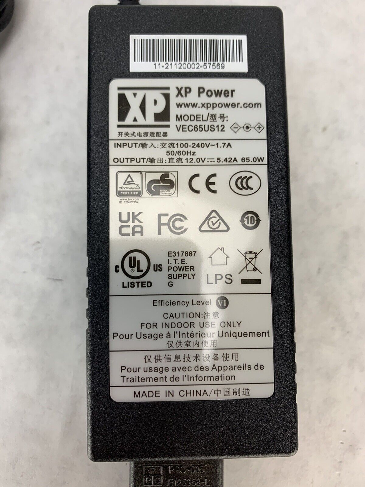 XP Power VEC65US12 AC/DC Adapter  12V 65W Power Supply