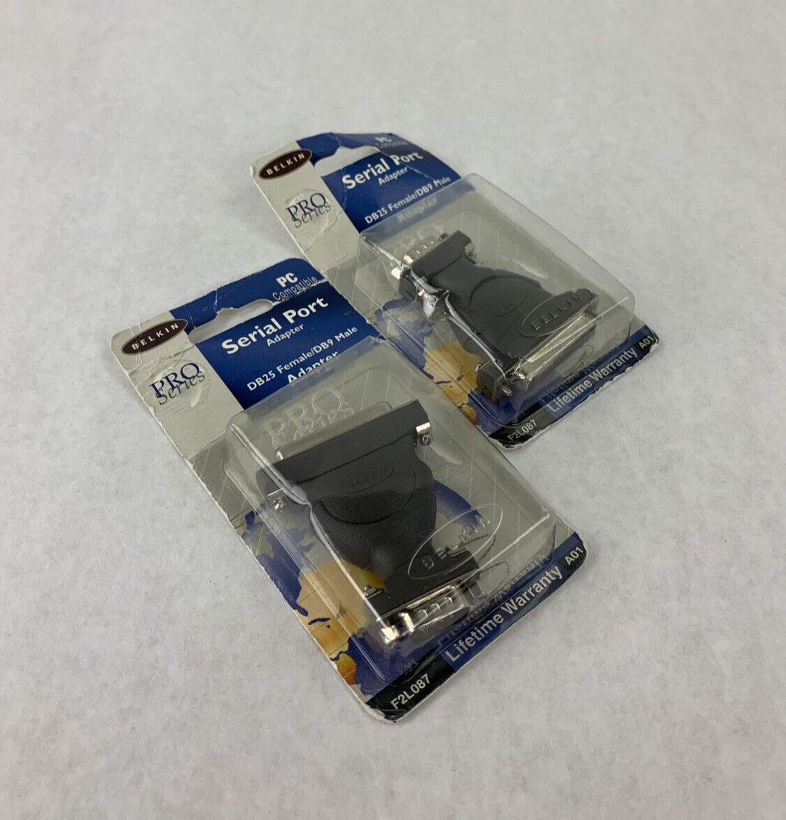 Lot of 2 New Belkin F2L087 Serial Port Adaptor DB9 Male / DB25 Female