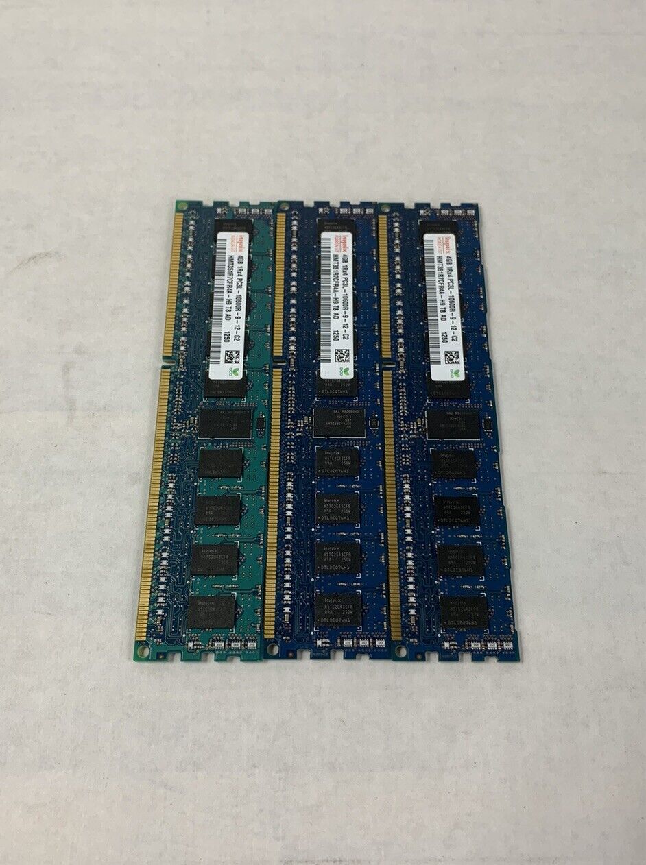 Hynix 12GB Kit 3x4GB 1Rx4 PC3L-10600R-9-12-C2 HMT351R7CFR4A-H9 T8 AD Server Ram