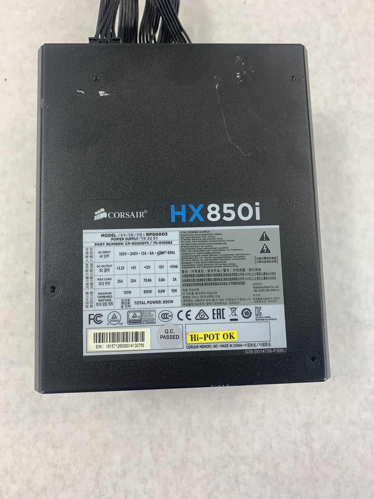 Corsair HXi Series HX850i 850W PSU Black 80+ Platinum (Used, Runs Well)