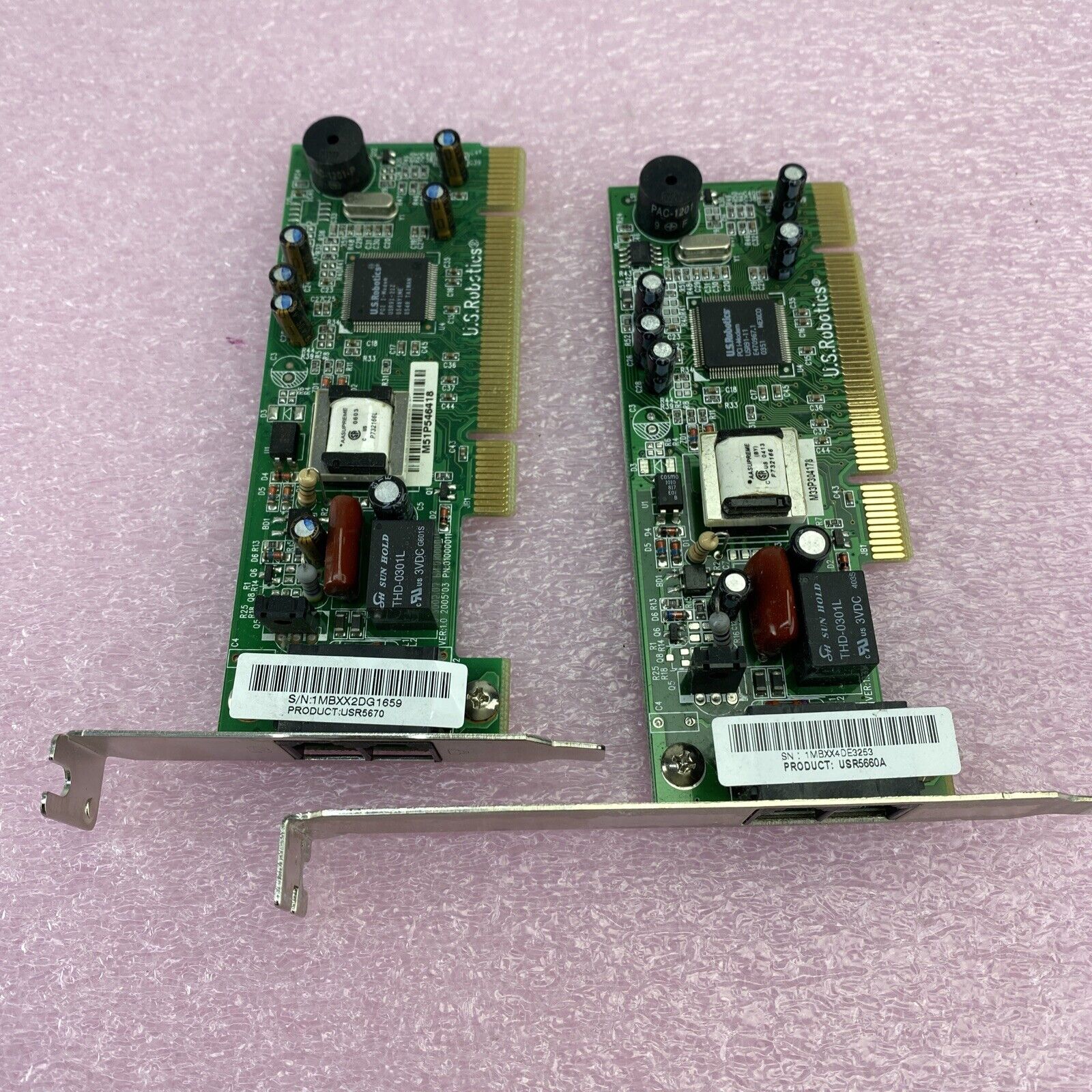 US Robotics USR5670 SFF + USR5660A Full Height 56k PCI faxmodems Lot of 2