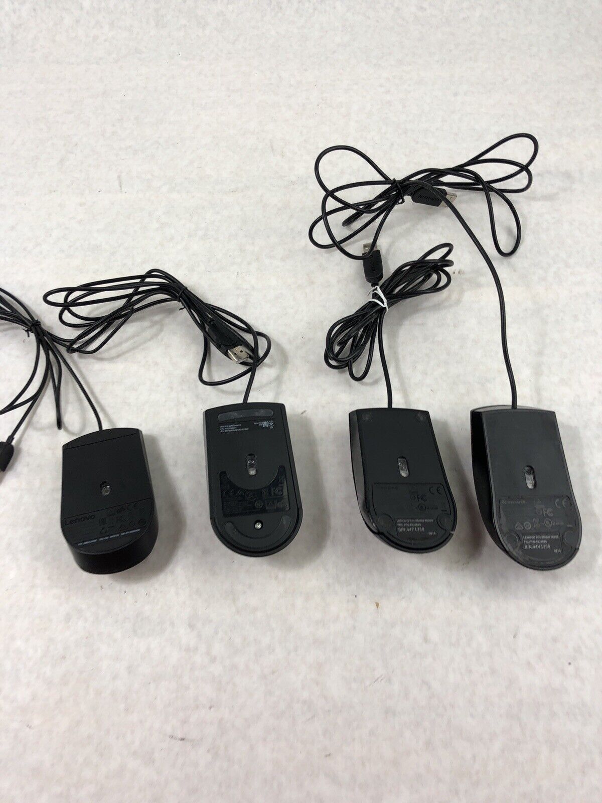 Assorted Lenovo Wired USB Mice - 2 45J4889 - 1 0PH133 - 1 03X6861 (Lot of 4)