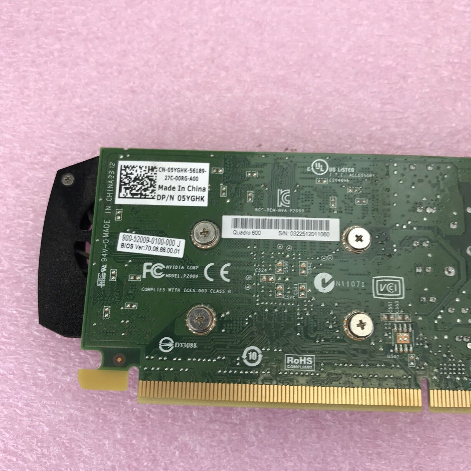 Dell Nvidia Quadro 600 05YGHK 1GB GDDR3 Graphics Video Card 5YGHK (Lot of 2)