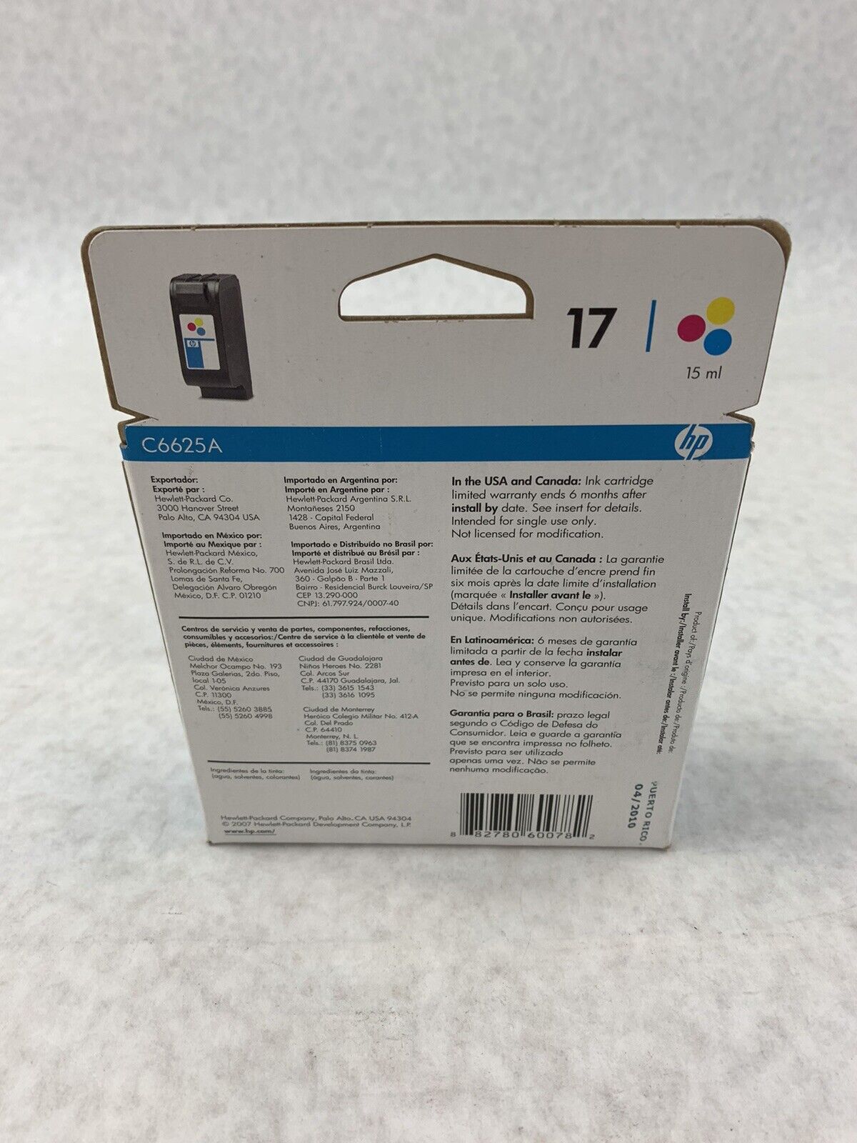 HP 17 Tri Color Ink Cartridge C6625A Genuine Sealed Expired 09/2008