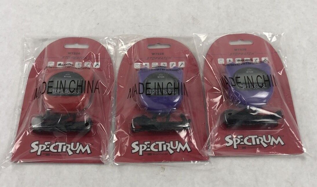 Spectrum W7526 Lot of 3 Stopwatches (1 Red & 2 Purple)