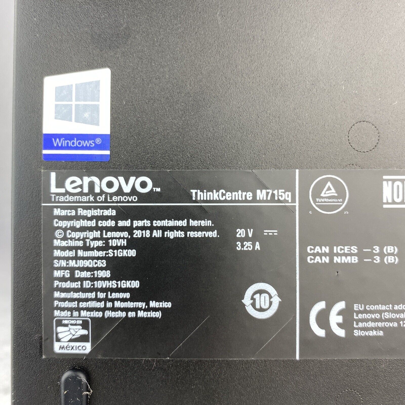 Lenovo ThinkCentre M715q AMD PRO A10-9700E 3.0GHz 8GB RAM No AC HDD OS