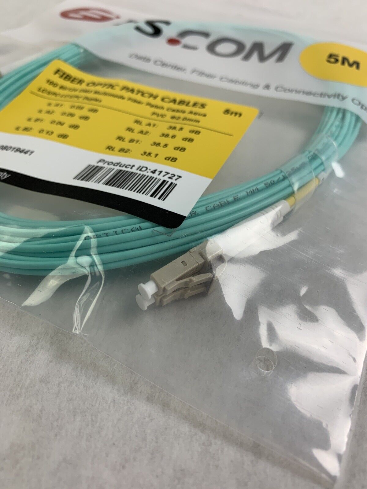 New FS.Com Fibre Optic Patch Cable 50/125 OM3 Multimode Color Aqua Length 5M