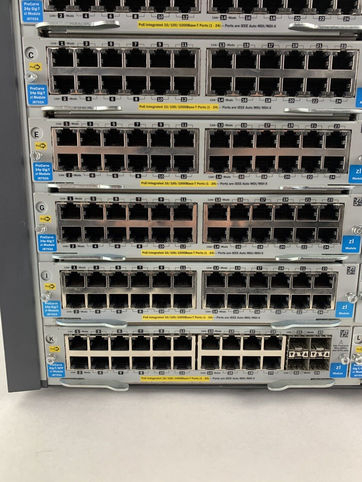 HP ProCurve J8698A 5412zl 8x J8702A 2x J8705A Gig PoE Network Switch Tested