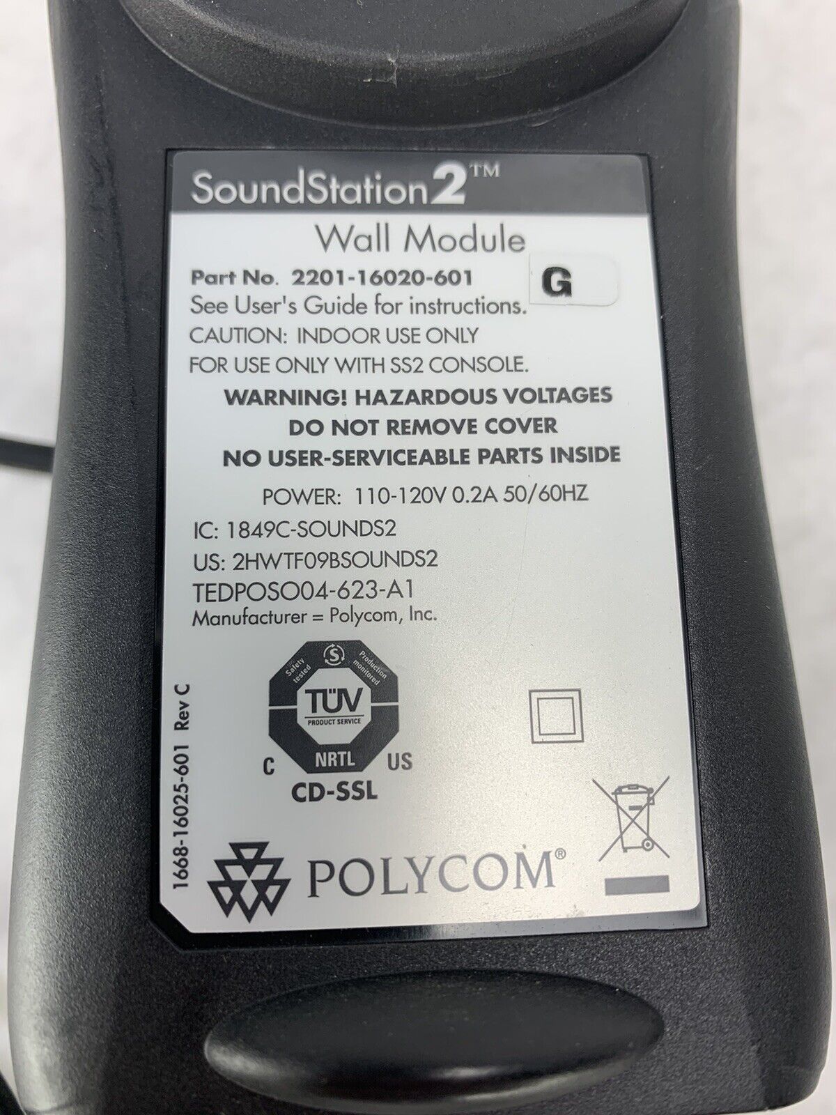 Polycom 2201-16020-601 SoundStation 2 Power Supply Wall Module with Cable