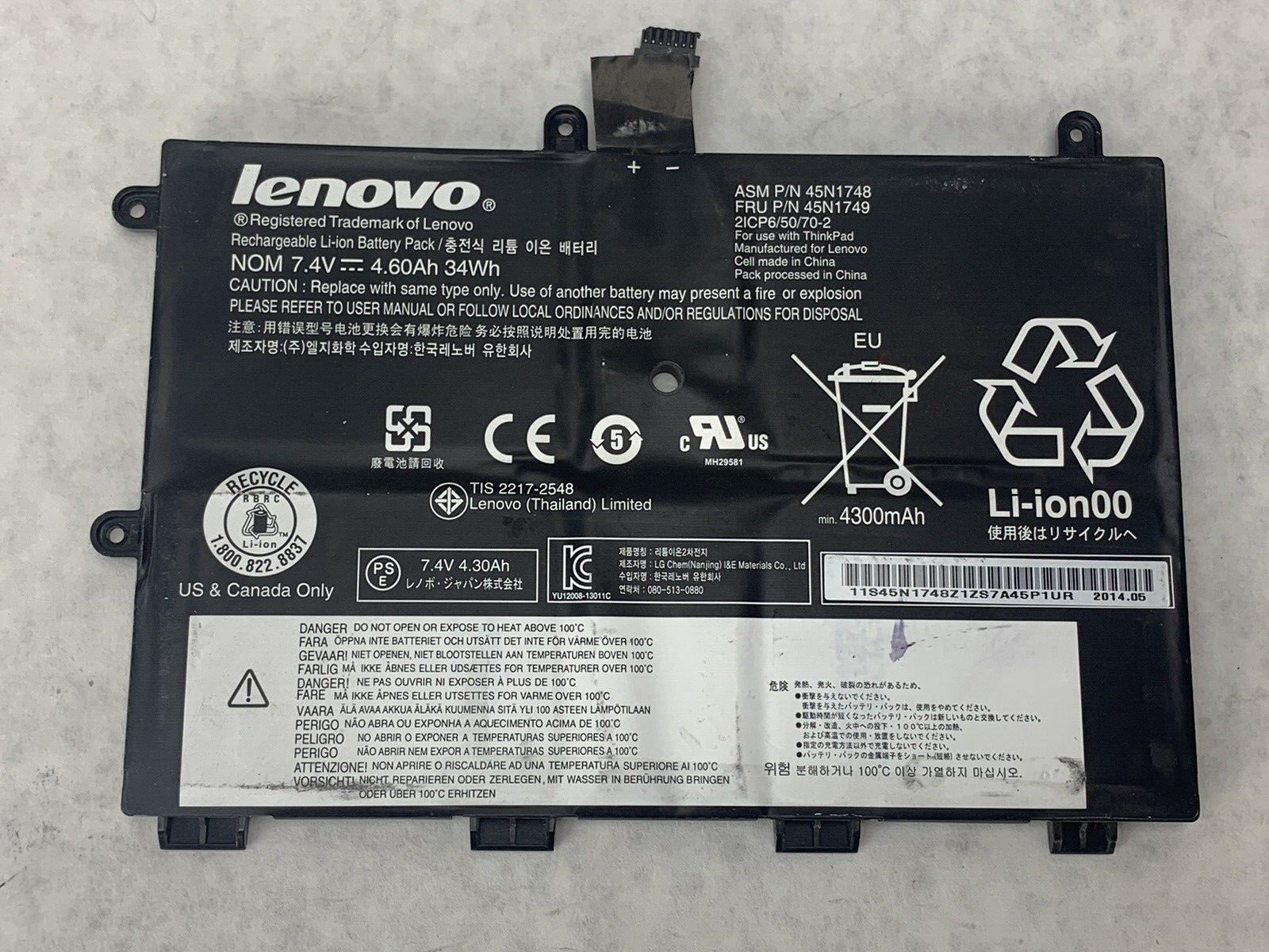 Lenovo Rechargeable Li-Ion Battery 45N1748 45N1749 For ThinkPad