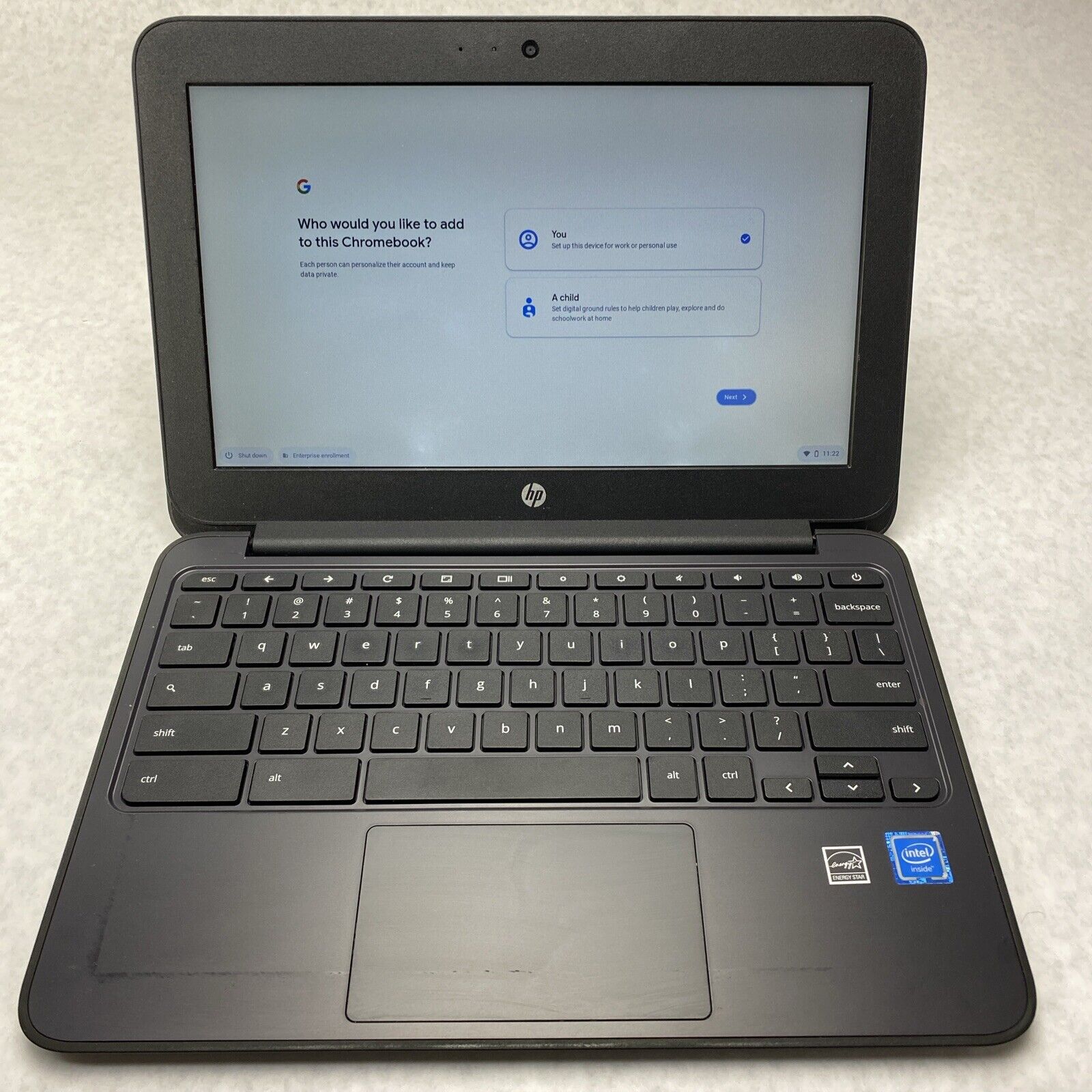 HP Chromebook 11 G5 EE 11.6" Celeron N3060 1.60GHz 4GB RAM 16GB SSD W AC Adapter