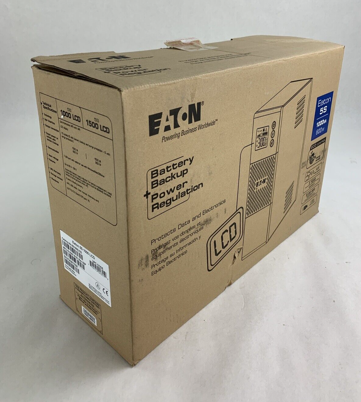 Eaton 5S1000LCD 1000 VA 600W AC 120V  External UPS  MFG 4/2024 Recharge 1/2025