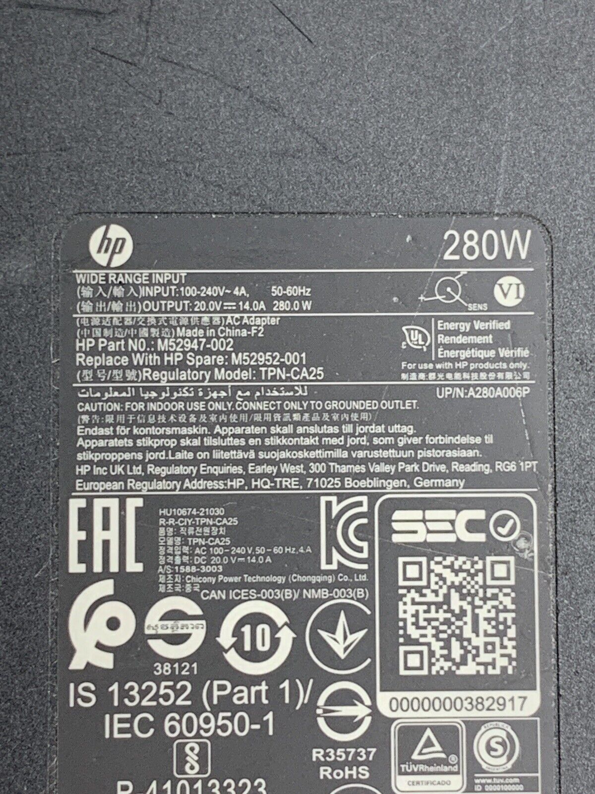 HP TPN-CA25 280W 20.0V 14.0A AC Power Adapter M52947-002 OEM  Genuine