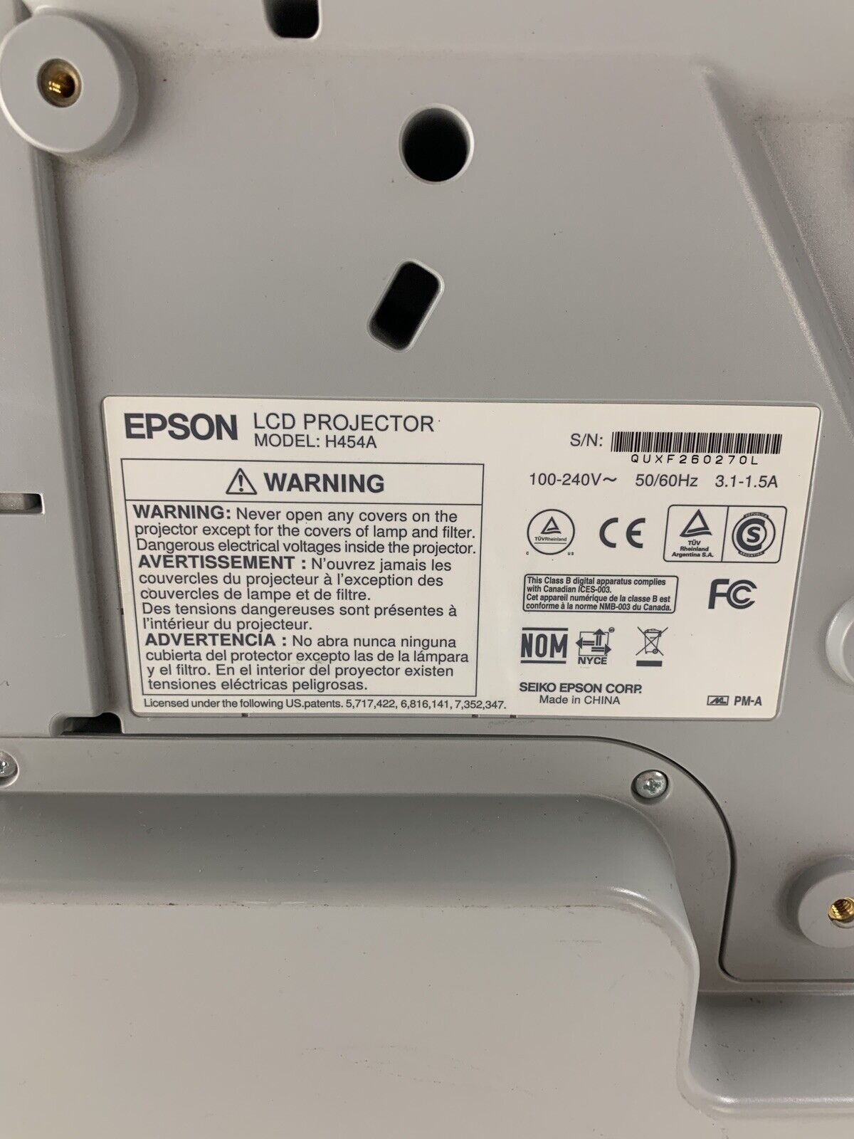 Epson PowerLite H454A LCD Projector 485W 3000 or less Lamp Hours No Remote