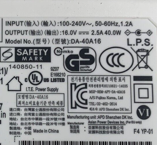 Fujitsu DA-40A16 16V 2.5A AC Adapter Power Supply