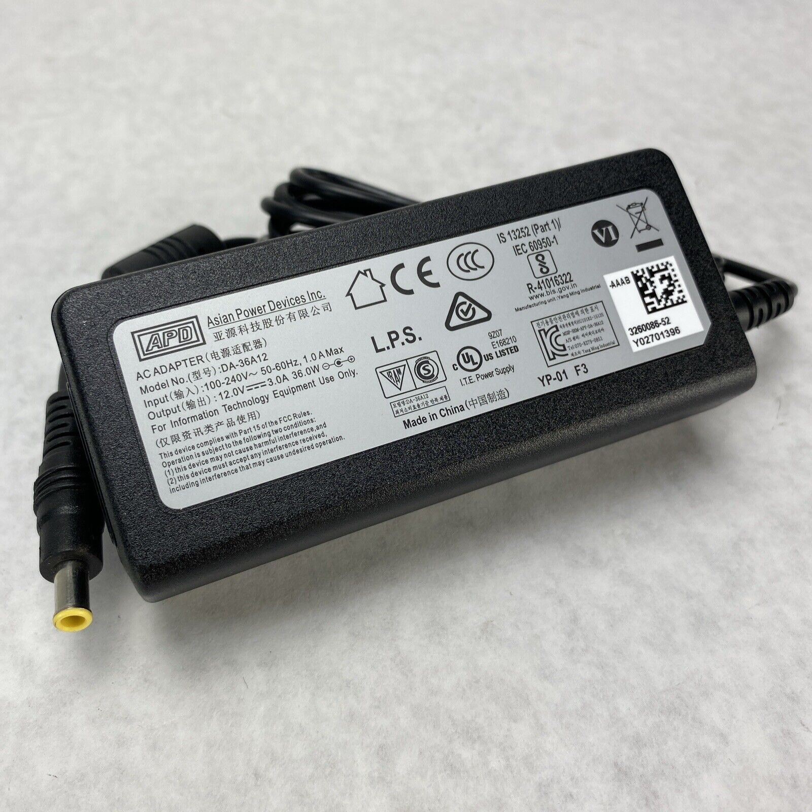 NEW GENUINE APD DA-36A12 AC ADAPTER LACIE HP 12V 3A 36W Tip 5.5 x 2.1mm