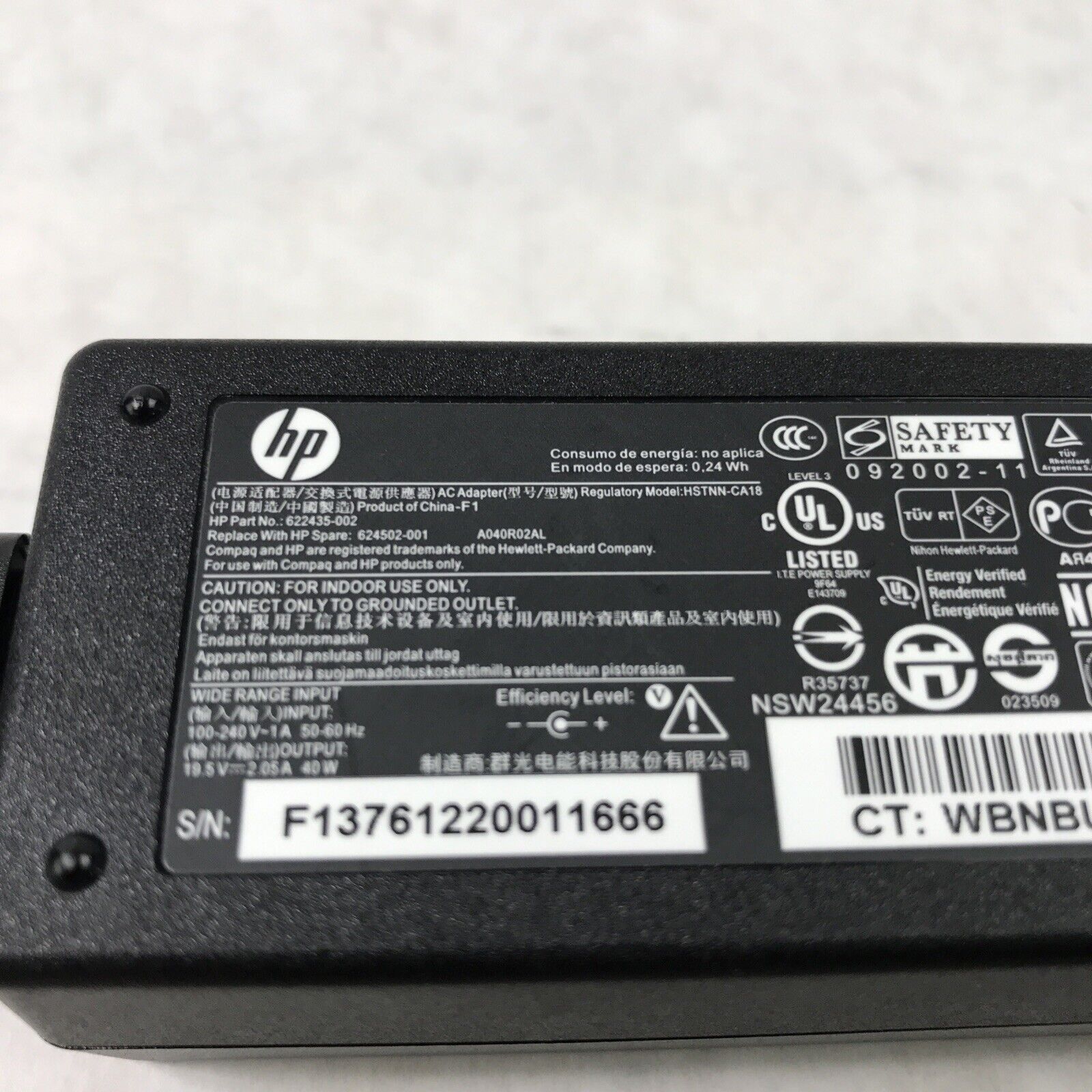 HP HSTNN-CA189 Laptop Charger 60Hz 19.5V 40W 2.05A 622435-002 (Lot of 2)