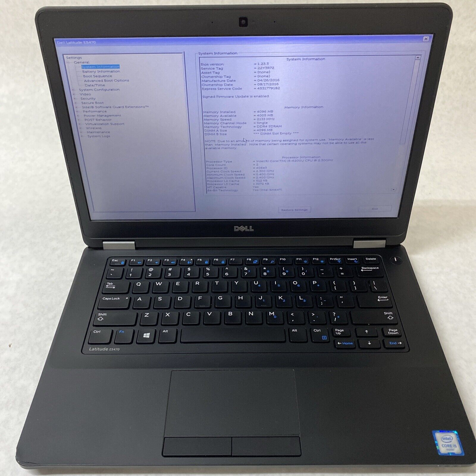 Dell Latitude E5470 14" Intel Core i5-6200U 2.30GHz 4GB RAM No AC No HDD OS