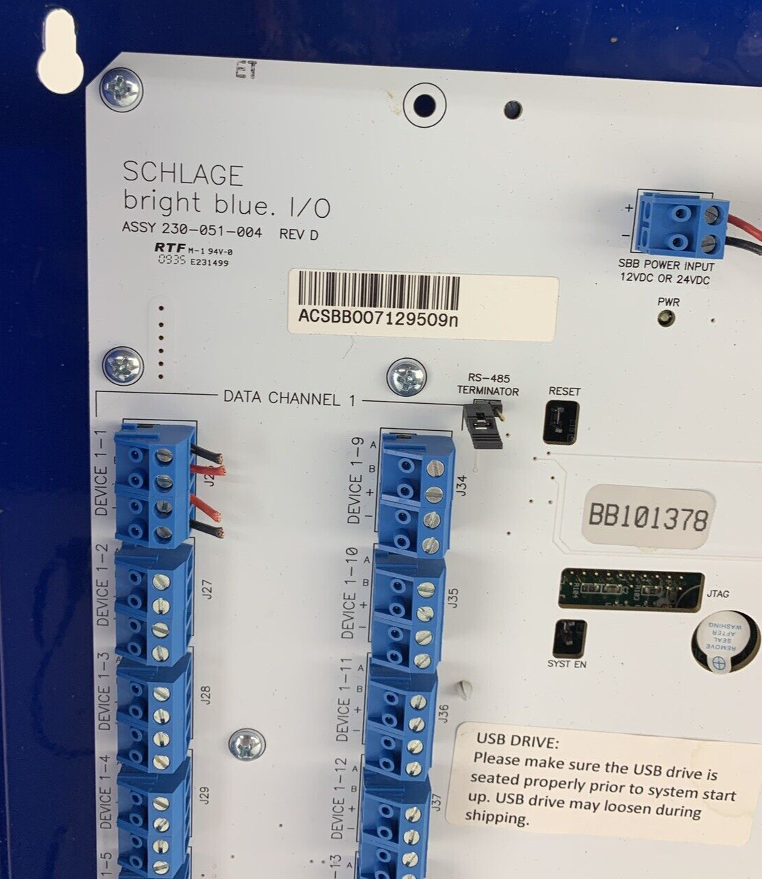 Schlage SBB Bright Blue Reader Interface Board 230-051-004 w/ Keys