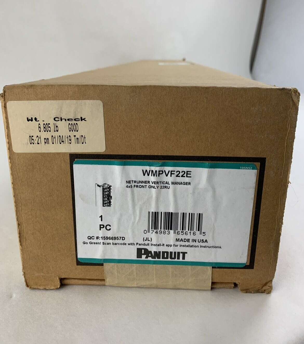 Panduit NetRunner WMPVF22E 22U Vertical Rack Cable Manager Black New