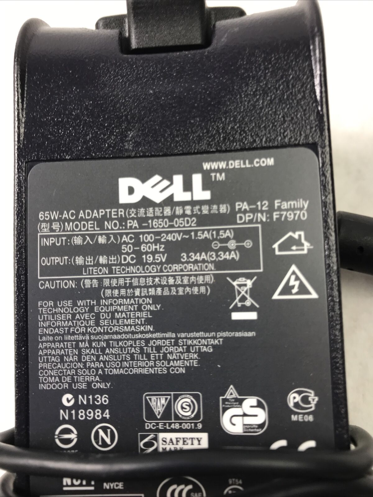 Lot of 2 Dell PA-1650-05D2 0F7970 Laptop Charger