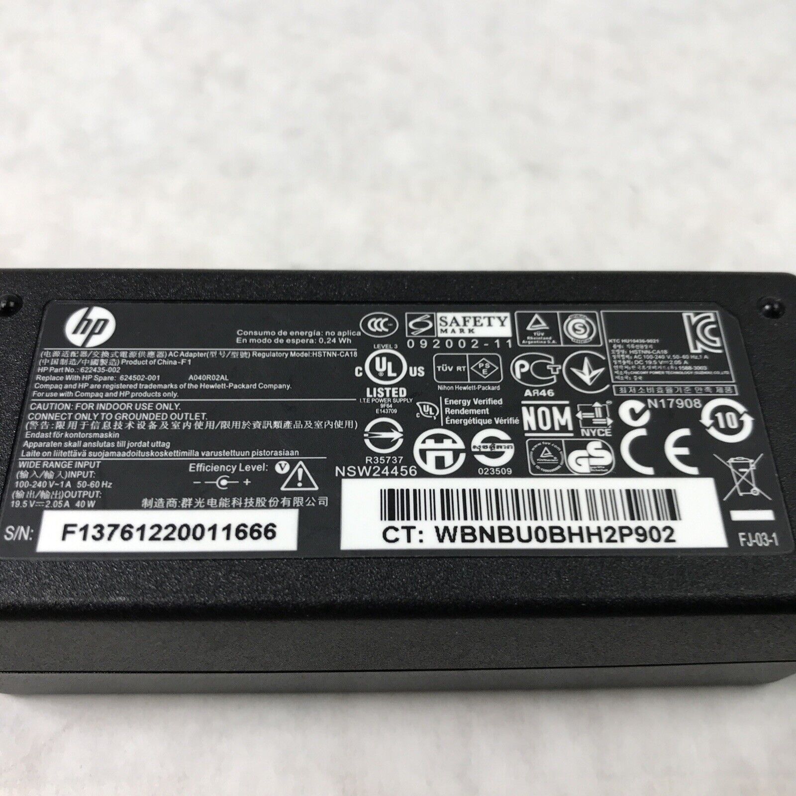 HP HSTNN-CA189 Laptop Charger 60Hz 19.5V 40W 2.05A 622435-002 (Lot of 2)