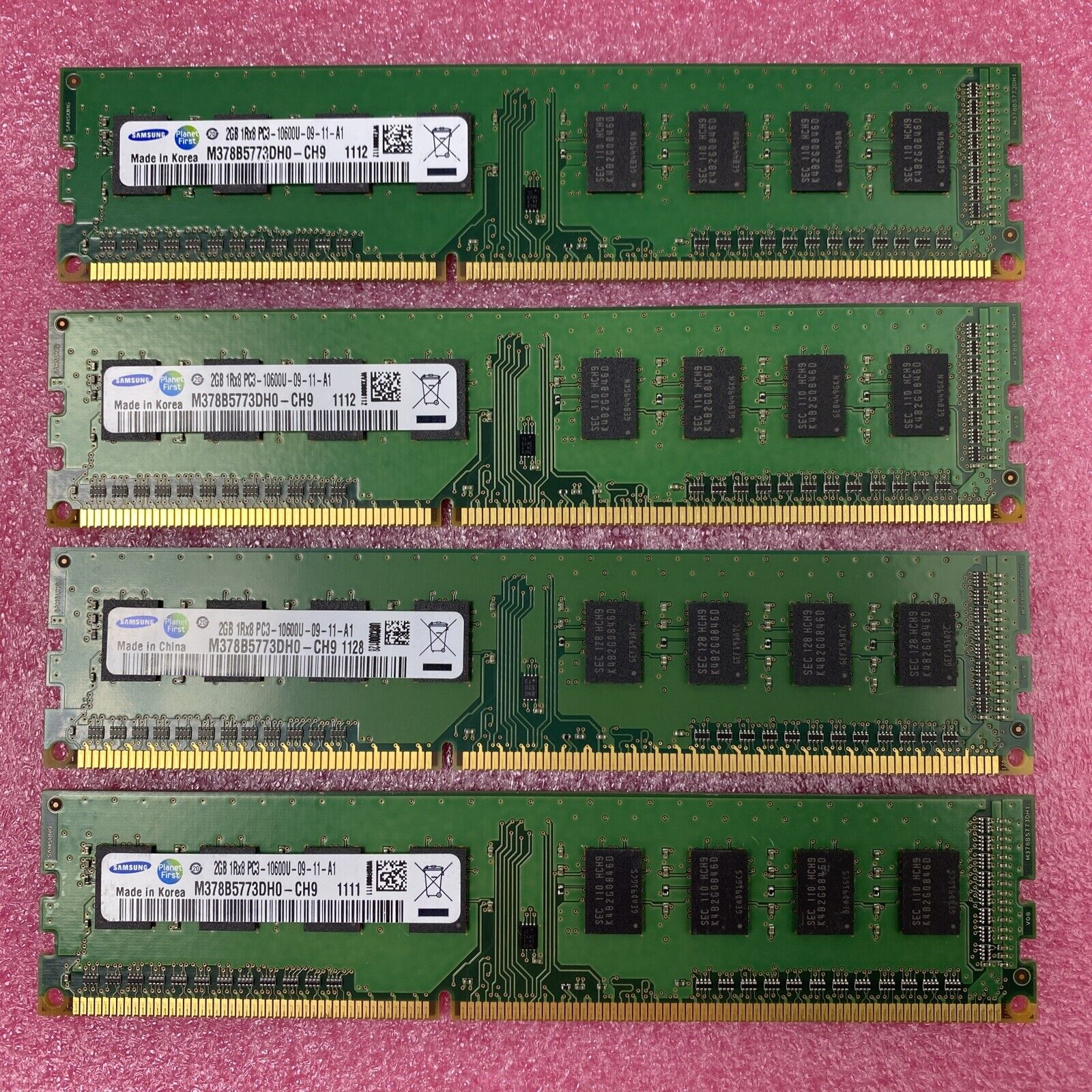 Lot ( 4 ) 2GB Samsung M378B5773DH0-CH9 1Rx8 PC3-10600U DDR3-1333MHz Desktop RAM
