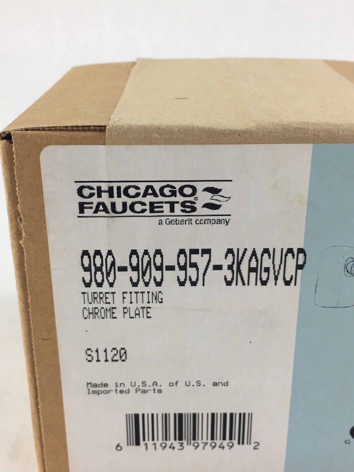 Brand New Chicago Faucets Turret Fitting Chrome Plate 980-909-957-3KAGVCP