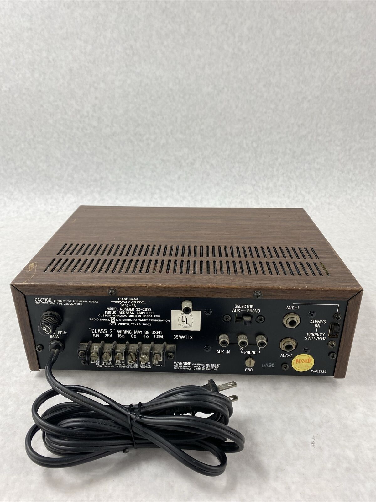 Realistic 32-2022 MPA-35 Public Address Amplifier MISSING KNOBS