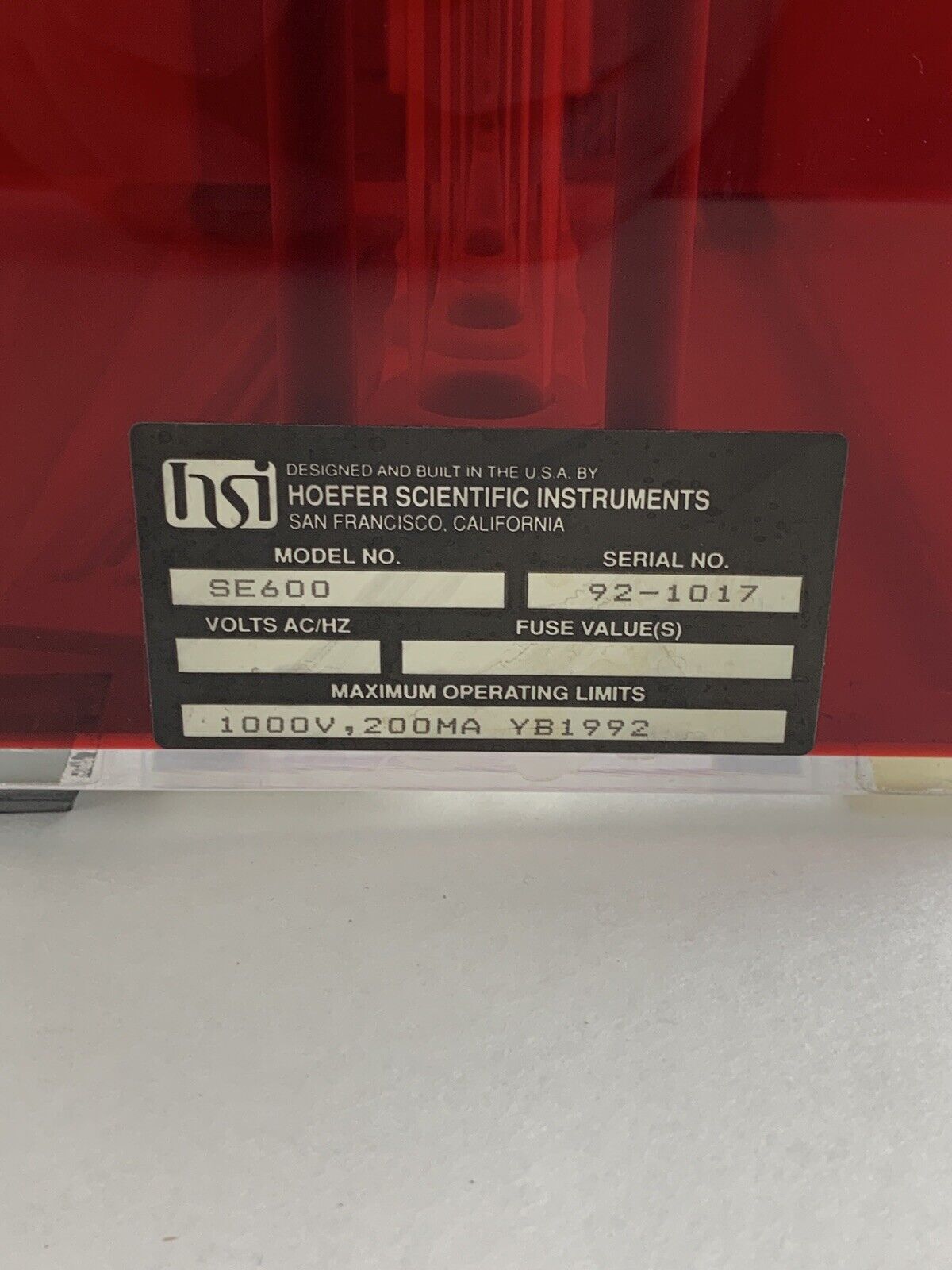 Hoefer Scientific SE600 HSI  Gel Electrophoresis Vertical Slab Unit