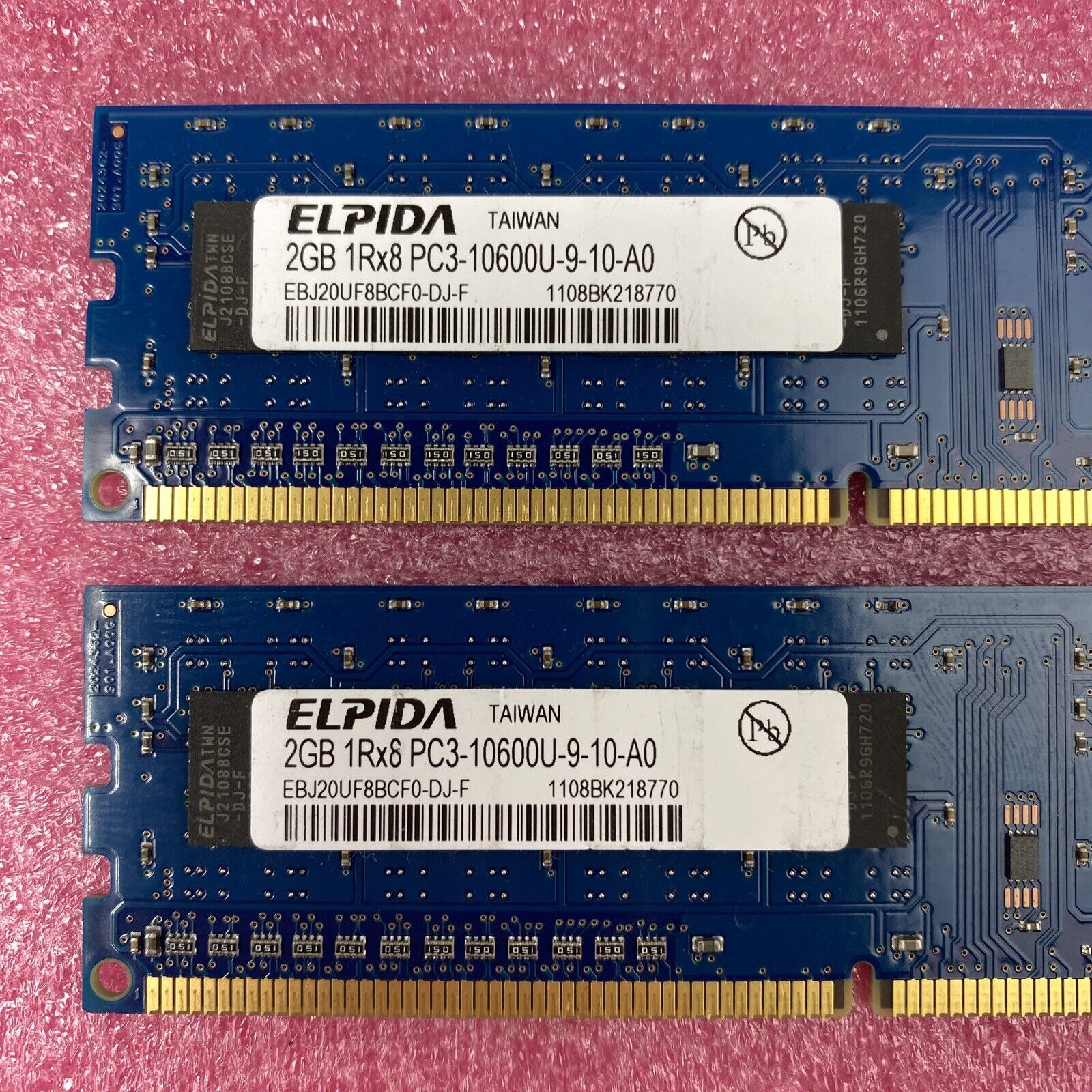 Lot of ( 2 ) 2GB ELPIDA EBJ20UF8BCF0-DJ-F PC3-10600 DDR3-1333 Desktop RAM Blue