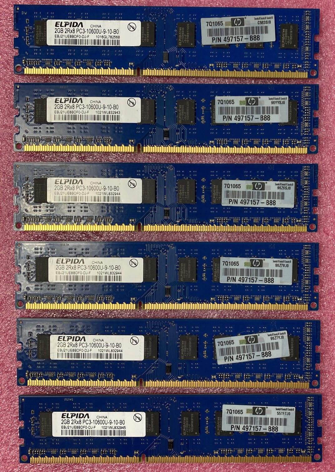 Lot ( 6 ) 2GB Elpida EBJ21UE8BDF0-DJ-F PC3-10600 2Rx8 DDR3-1333 RAM 12GB Kit