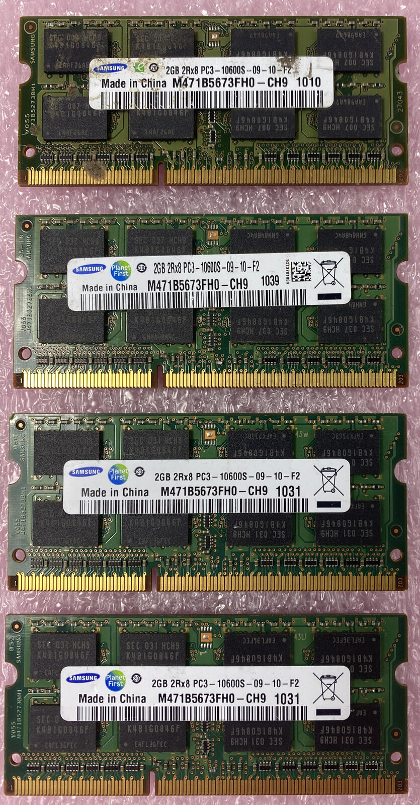 Lot ( 4 ) 2GB Samsung M471B5673FH0-CH9 2Rx8 PC3-10600S Laptop Memory RAM