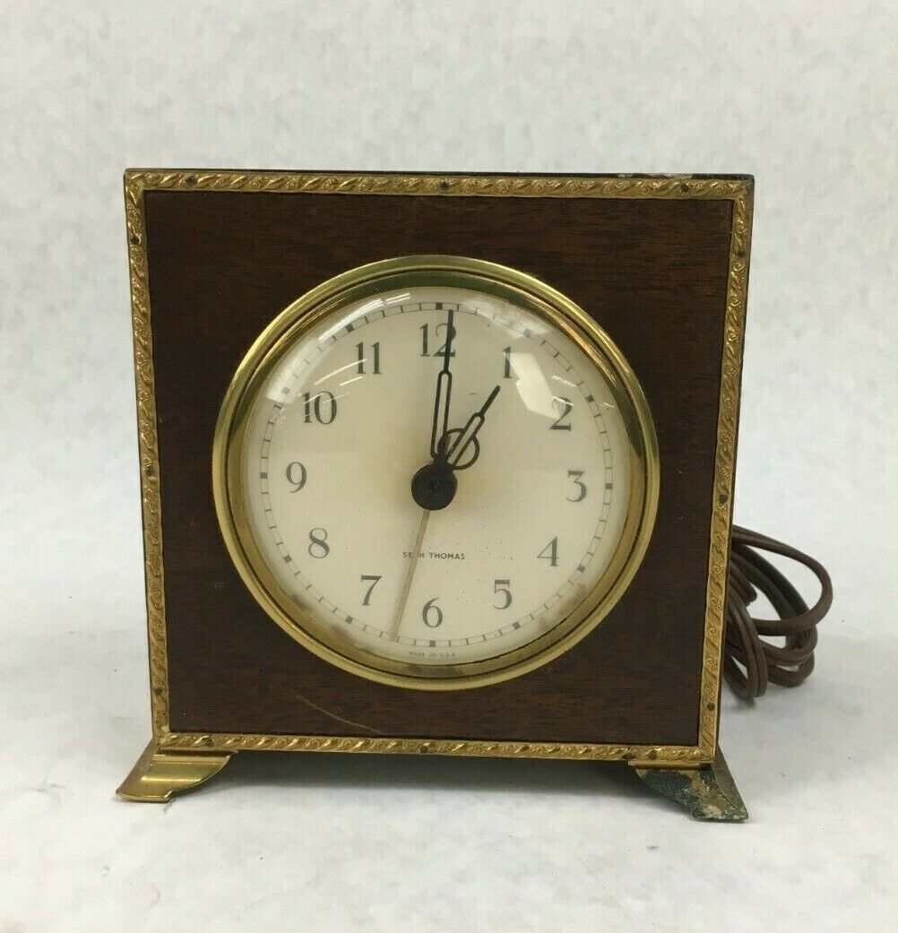 Seth Thomas Wood Desk Clock 3716 Square Electric