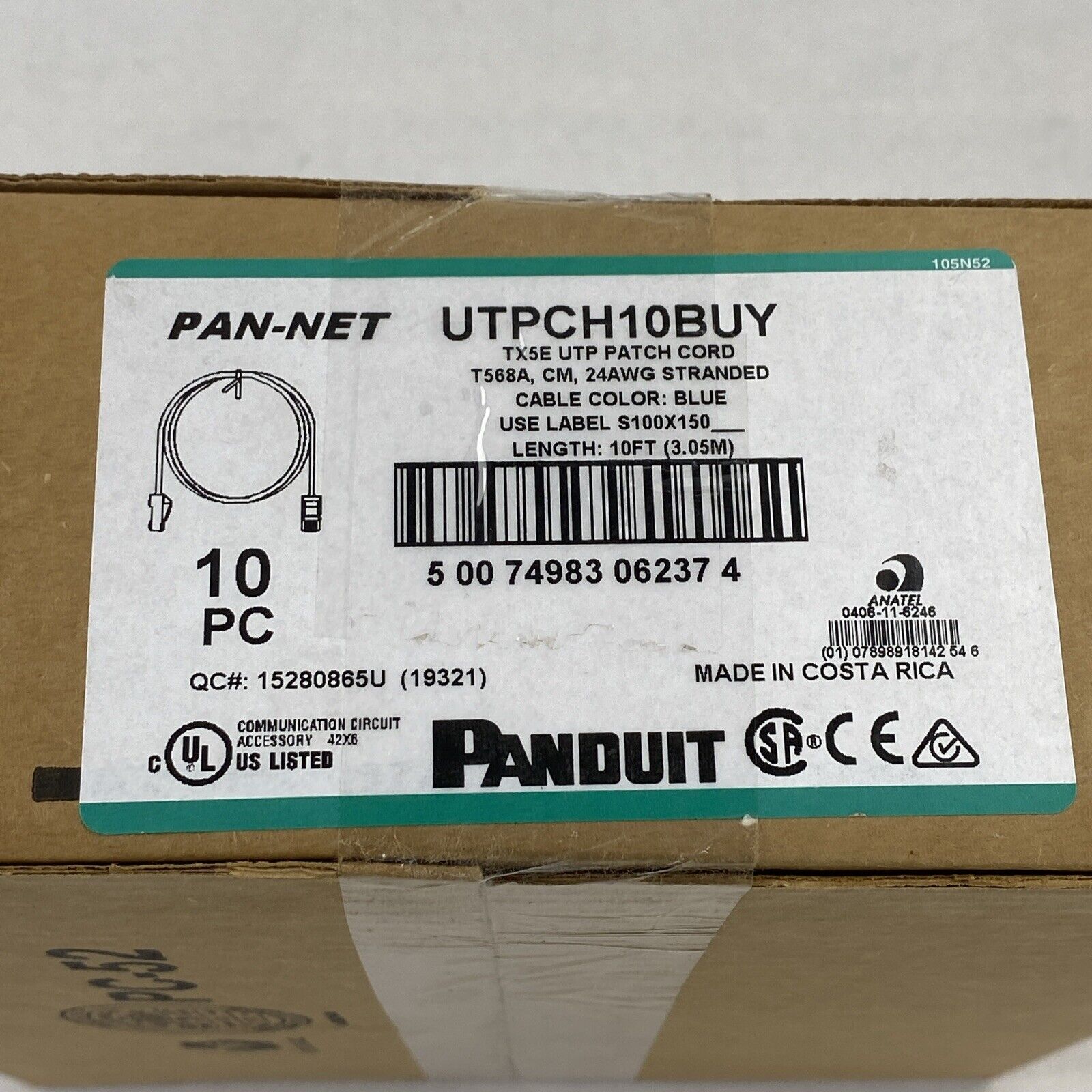 Lot of 10 Panduit UTPCH3YLY 10ft Blue TX5E UTP Patch Cord T568A