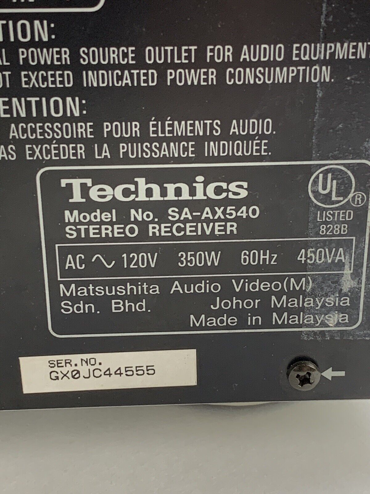 Technics SA-AX540 Stereo Receiver Tested Loud Fan No Remote