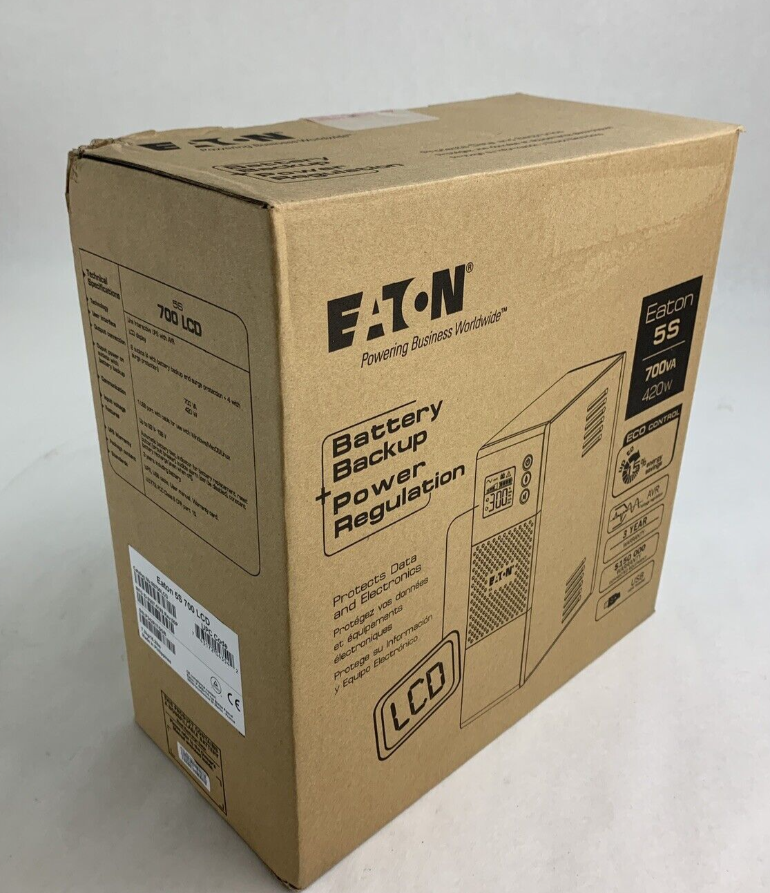 Eaton 5S700LCD 5S UPS 700VA 420W 115V MFG 4/2024 Recharge 1/2025 Box Opened