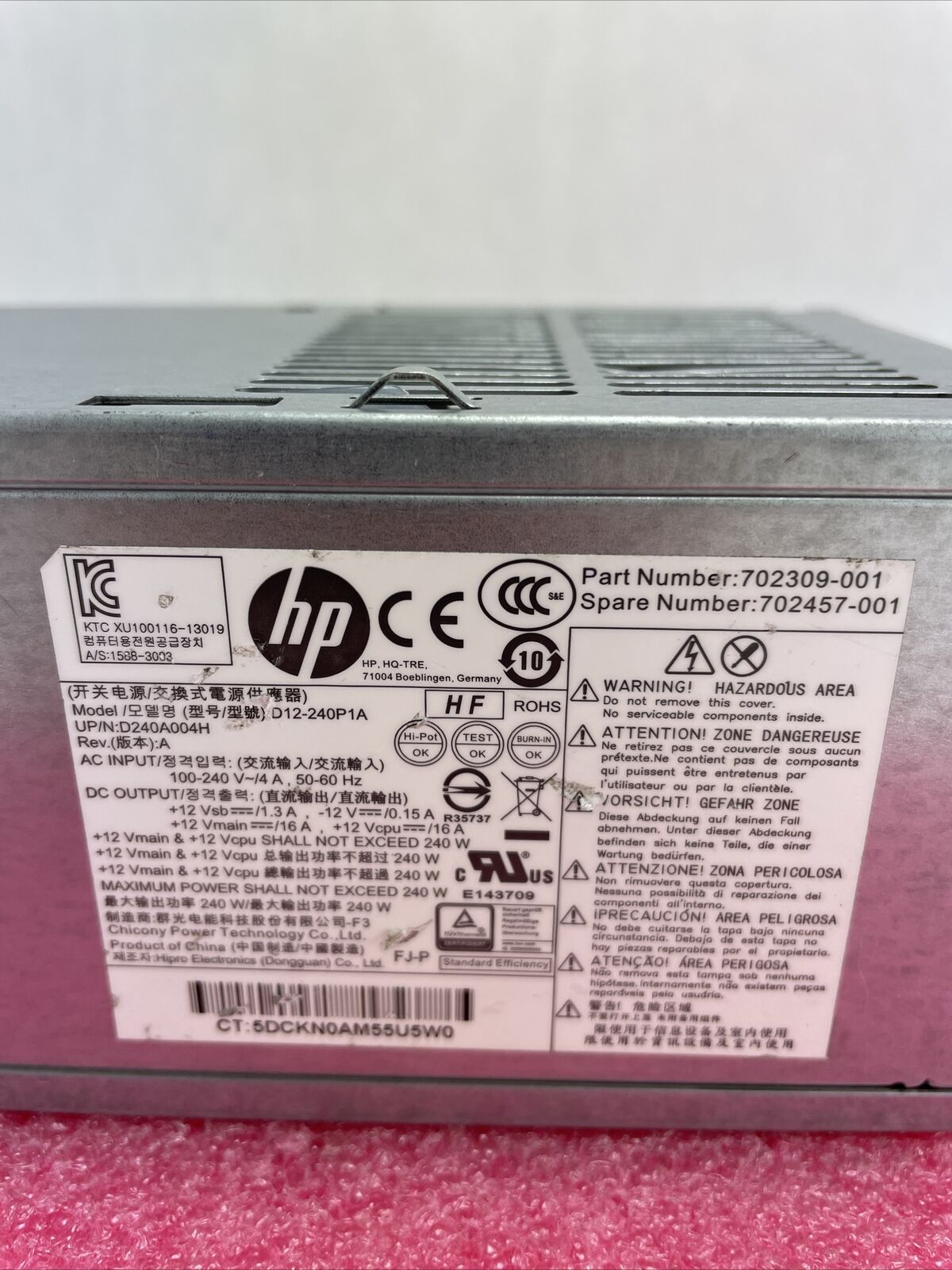 HP D12-240P1A 240W Power Supply HP P/N: 702309-001