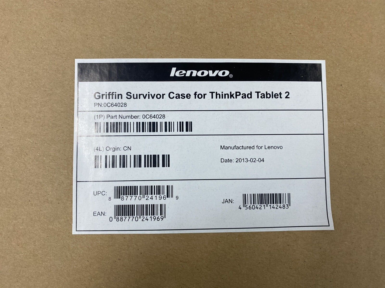 Griffin Survivor Protective Case For Lenovo Thinkpad Tablet 2 P/N: 0C64028