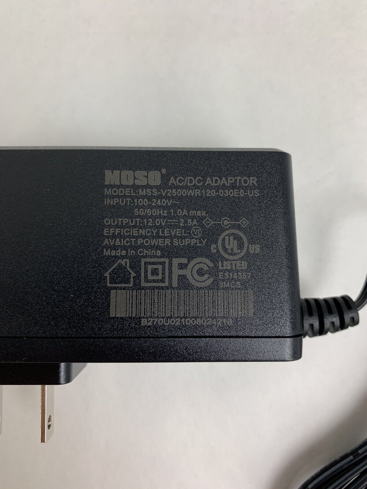 Box Opened OEM MOSO MSS-V2000WR120-030E0-US AC Adapter 12V 2.5A Power Supply