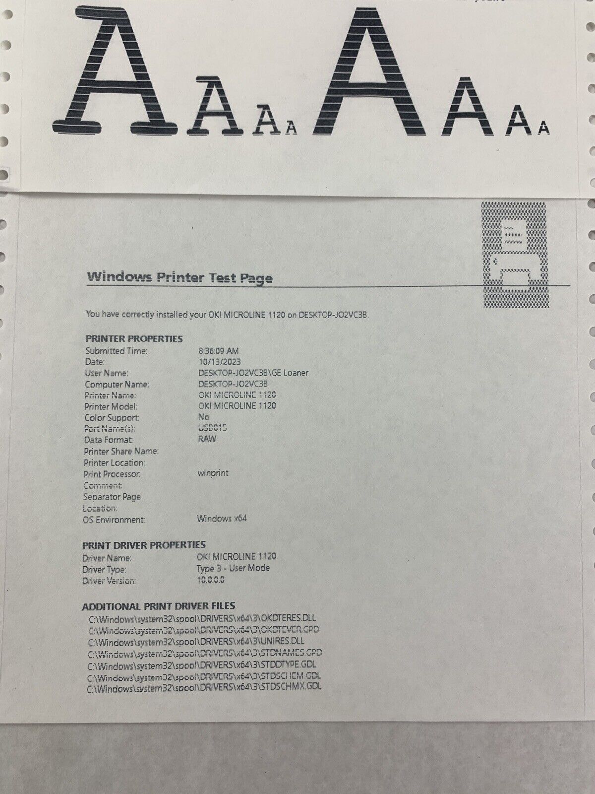 OKI Microline 1120 Dot Matrix Printer D22400A