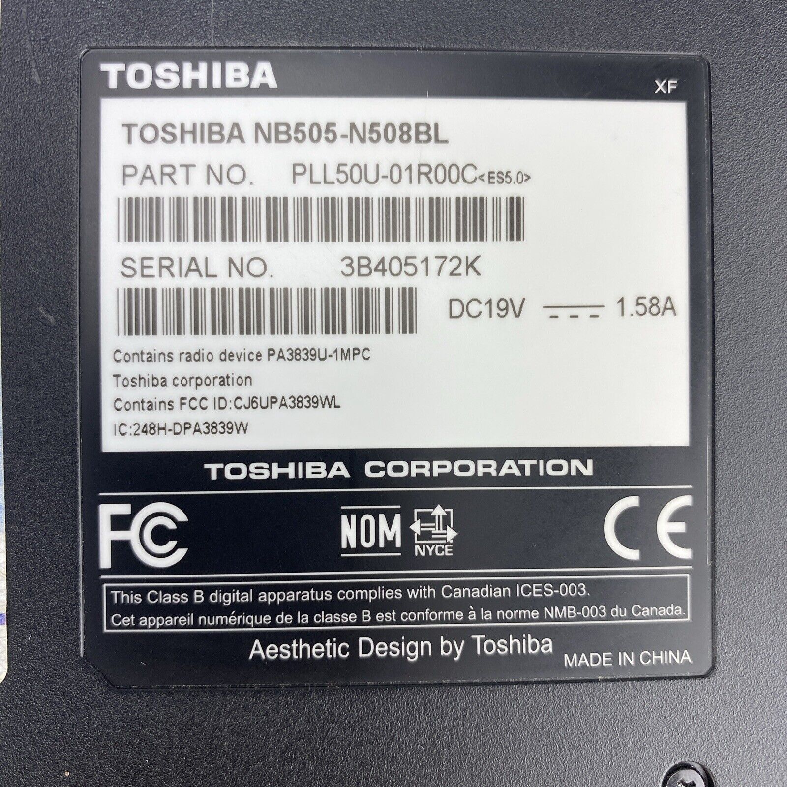 Toshiba Nb505-508bl 10.1" Intel ATOM N455 1.66GHz 2GB RAM No Battery No HDD OS