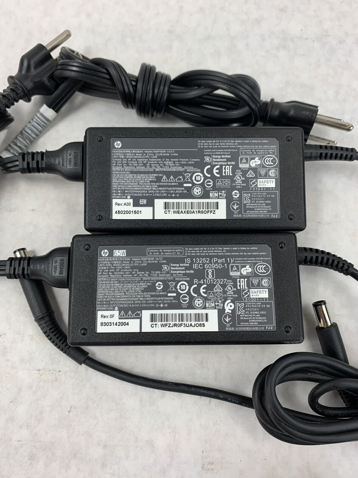 Lot 2 HP Laptop Charger AC Power Adapter TPC-LA58 65W 19.5V 3.33A, 724264-001