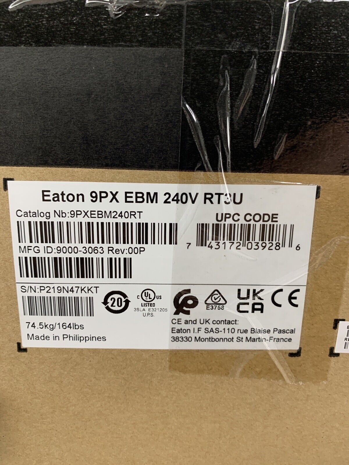 Eaton 9PX External Battery Module 240V 3U 9PXEBM240RT Made 2022 New Box Opened