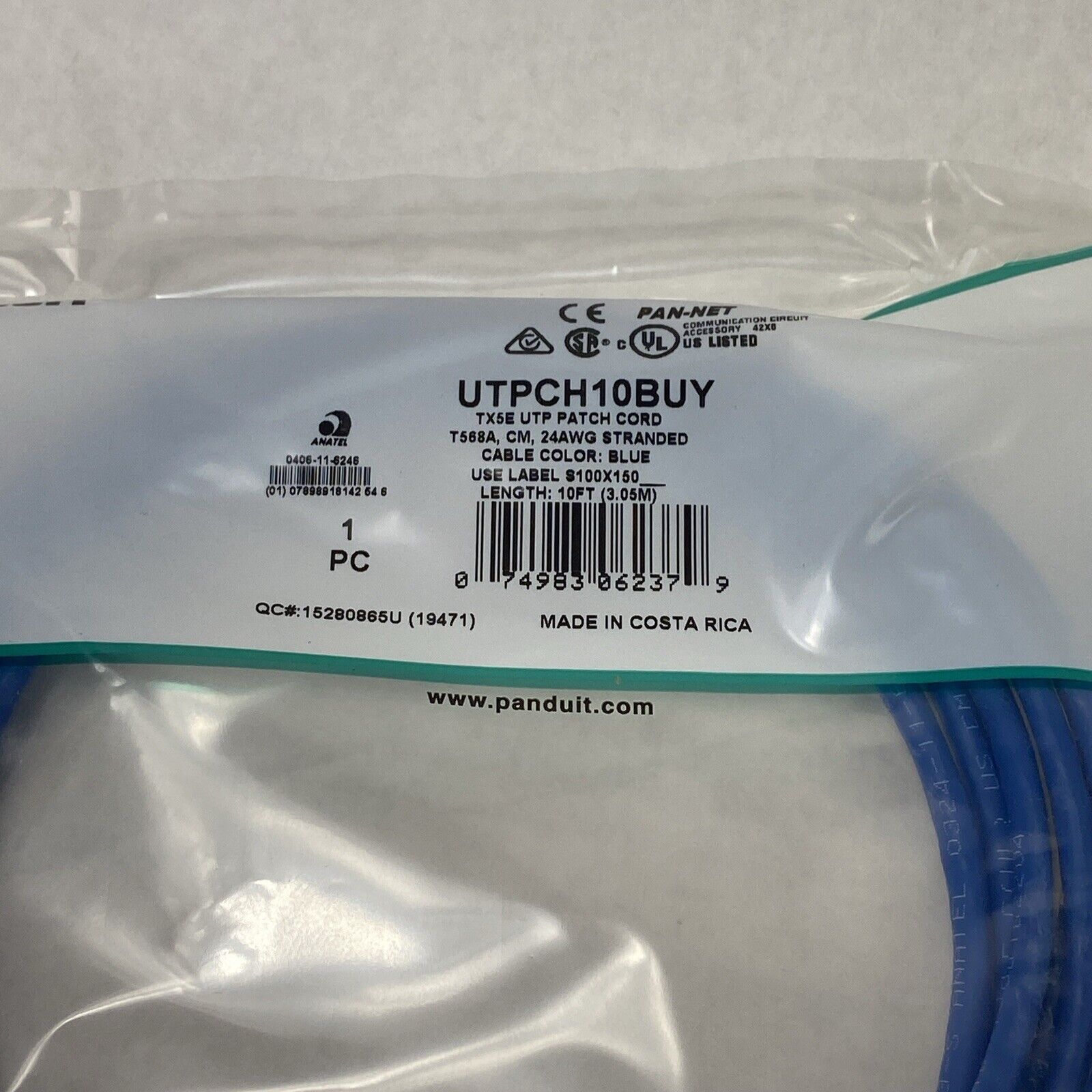 Lot of 10 Panduit UTPCH3YLY 10ft Blue TX5E UTP Patch Cord T568A