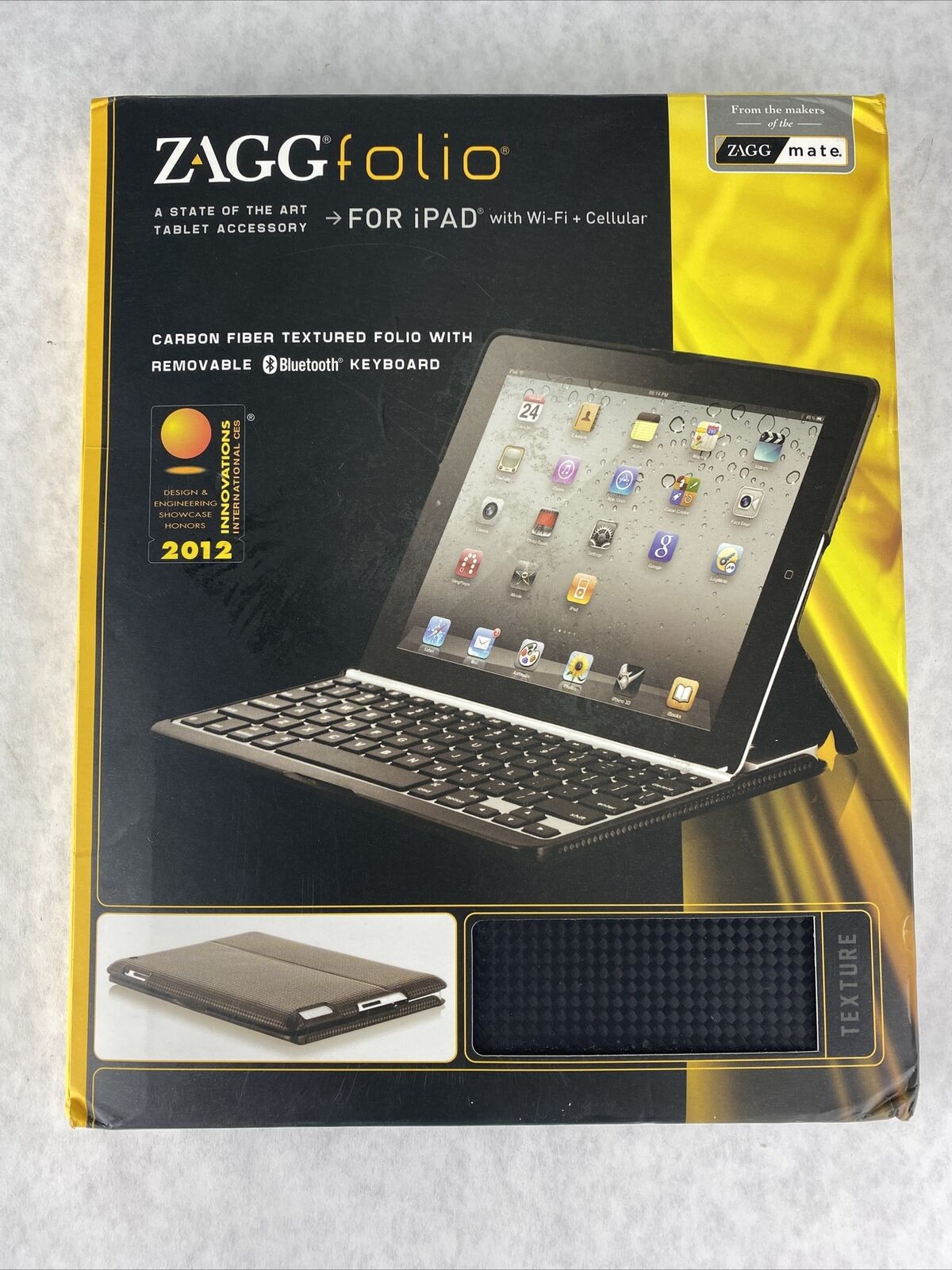 Zagg Folio Bluetooth Keyboard for iPad 2nd/ 3rd/4th Gen Carbon Fiber Black