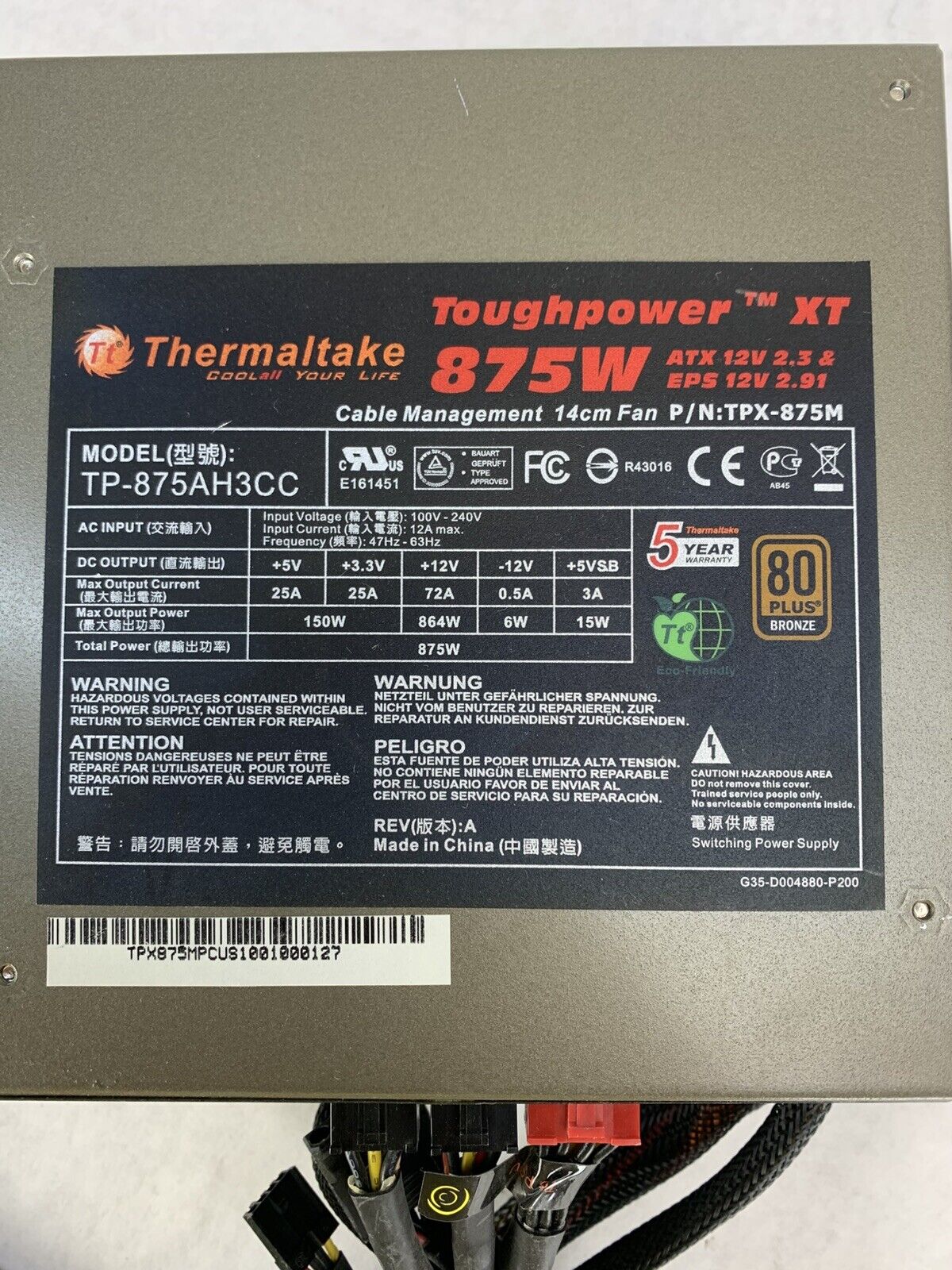 Thermaltake 875W Toughpower XT Power Supply