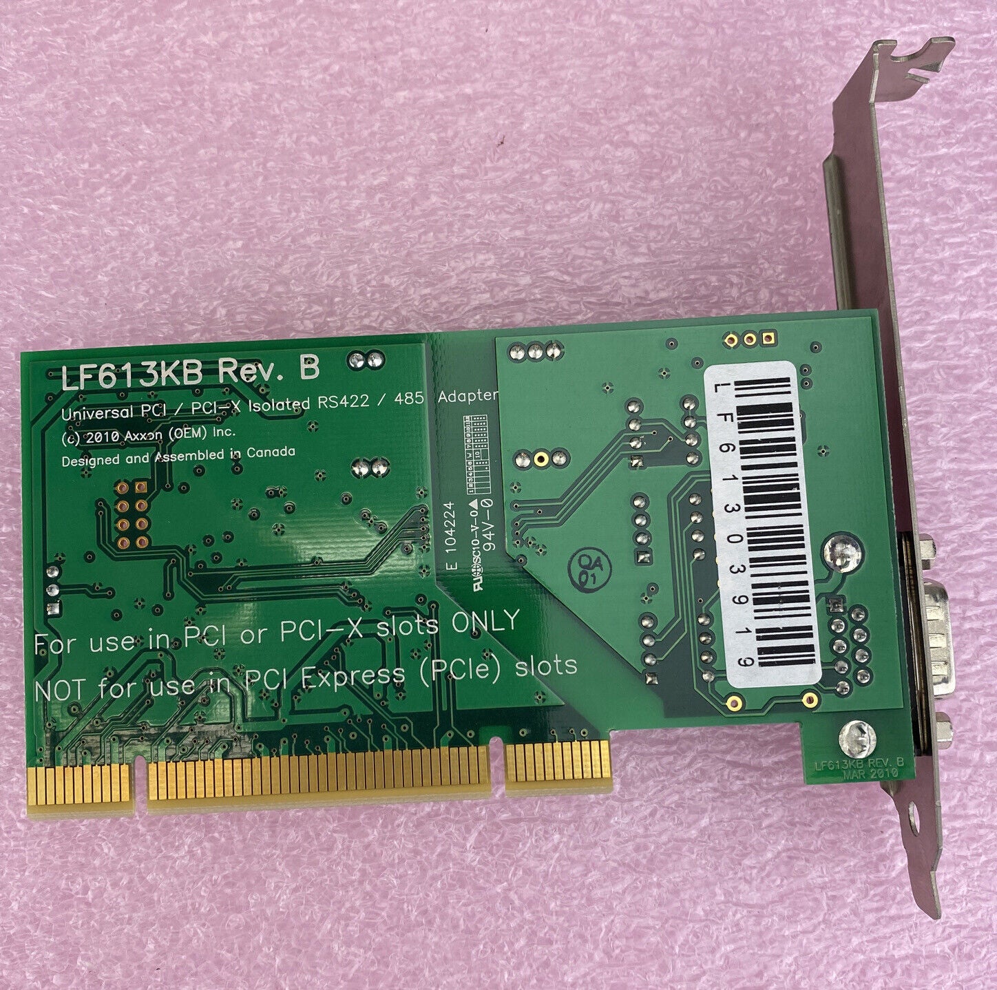 Axxon LF749KB REV. B PCI 1port Galvanically Isolated RS422/RS485 Serial Adapter