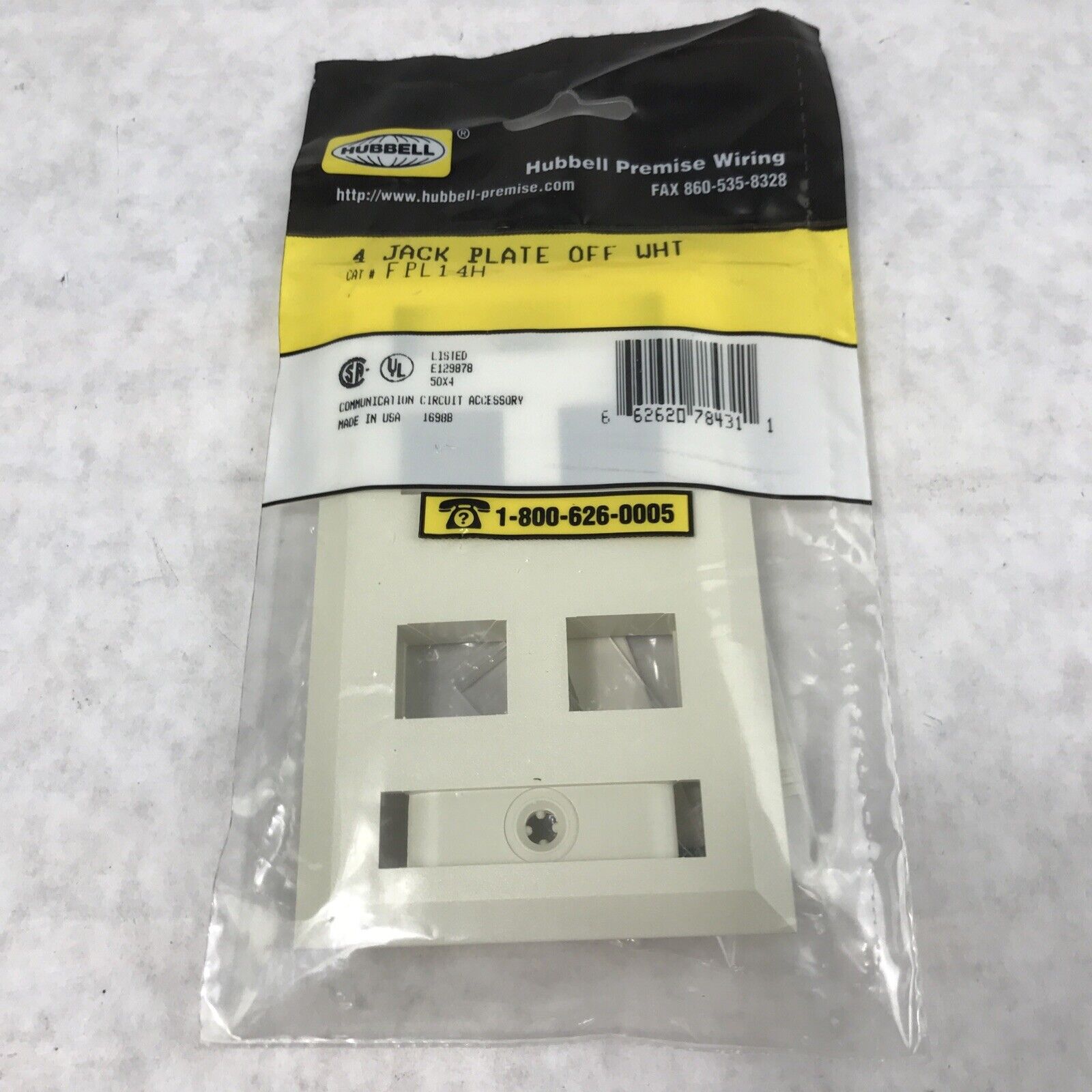 Hubble Premise Wiring FPL14H 4-Port Jack Plate Off White (Lot of 3)