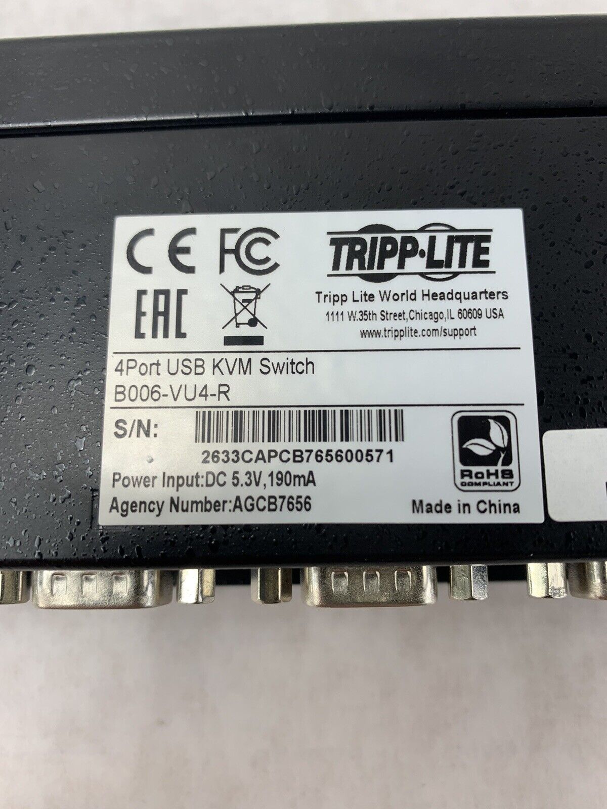 TRIPP-LITE KVM Switch 4 Port USB Model B006-VU4-R  No Cords